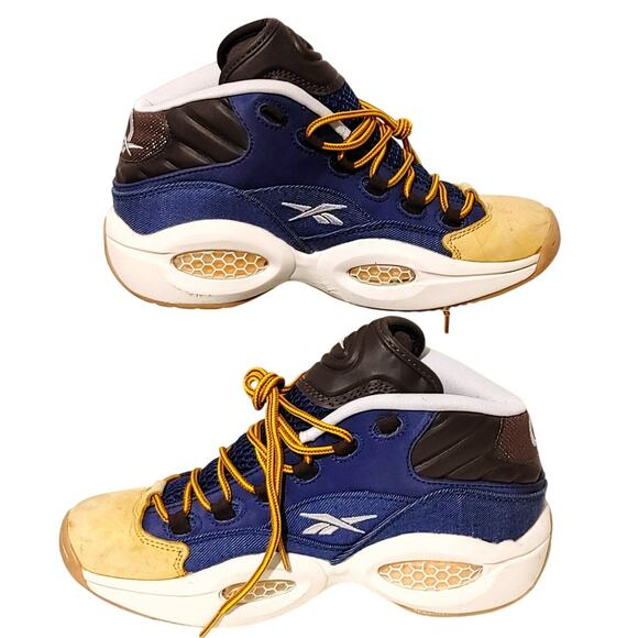 Reebok Question Mid Denim Blue Yellow Athletic Basketball Shoes Men’s 6.5 main image 5